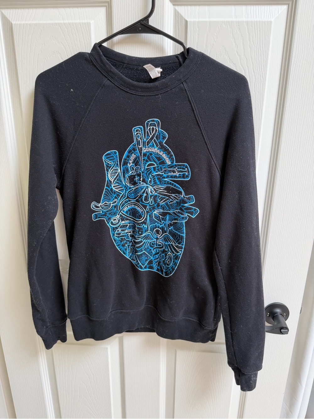 Champion Black Sweatshirt with Blue Anatomical Heart Patch